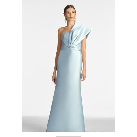 $895 Sachin & Babi Hannah Ash Blue One-Shoulder Satin Gown Maxi Dress Sz 4 - Picture 1 of 16